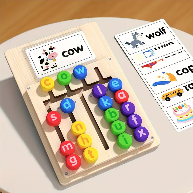 [Educational Spelling Toy] Educational Letter Matching Toy Featuring a Spelling Board With 12 Double-Sided Cards, Showcasing 24 Words for Kids