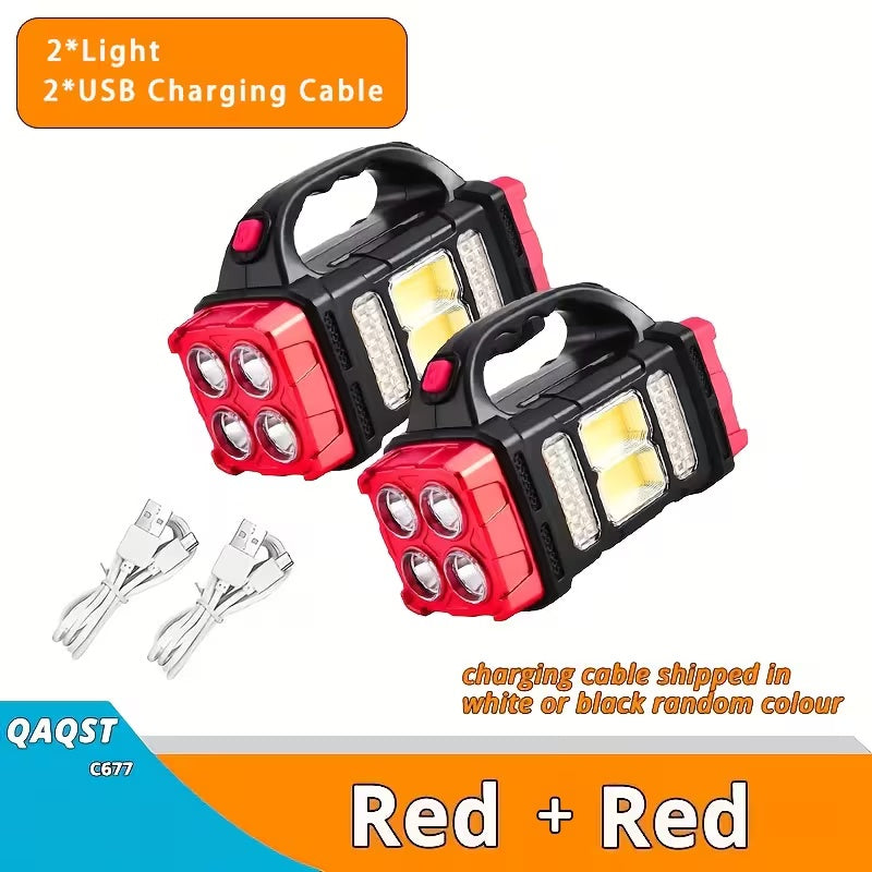 Solar Rechargeable LED Handheld Searchlight, Multi-Light Modes Portable Emergency Lantern with Phone Charger, Outdoor Camping Torch