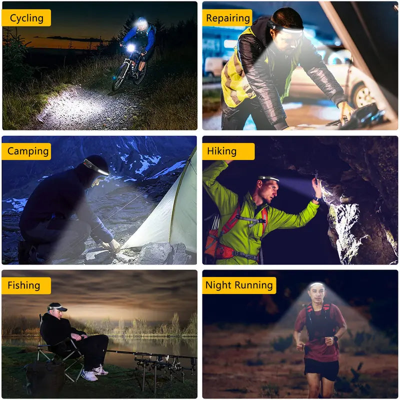 230° Wide Beam LED Headlamp, 1000 Lumens USB Rechargeable Motion Sensor Head Torch, IPX4 Waterproof 6 Light Modes Headlight for Camping, Fishing, Hiking, Cycling & Repair Work, For Tanzania