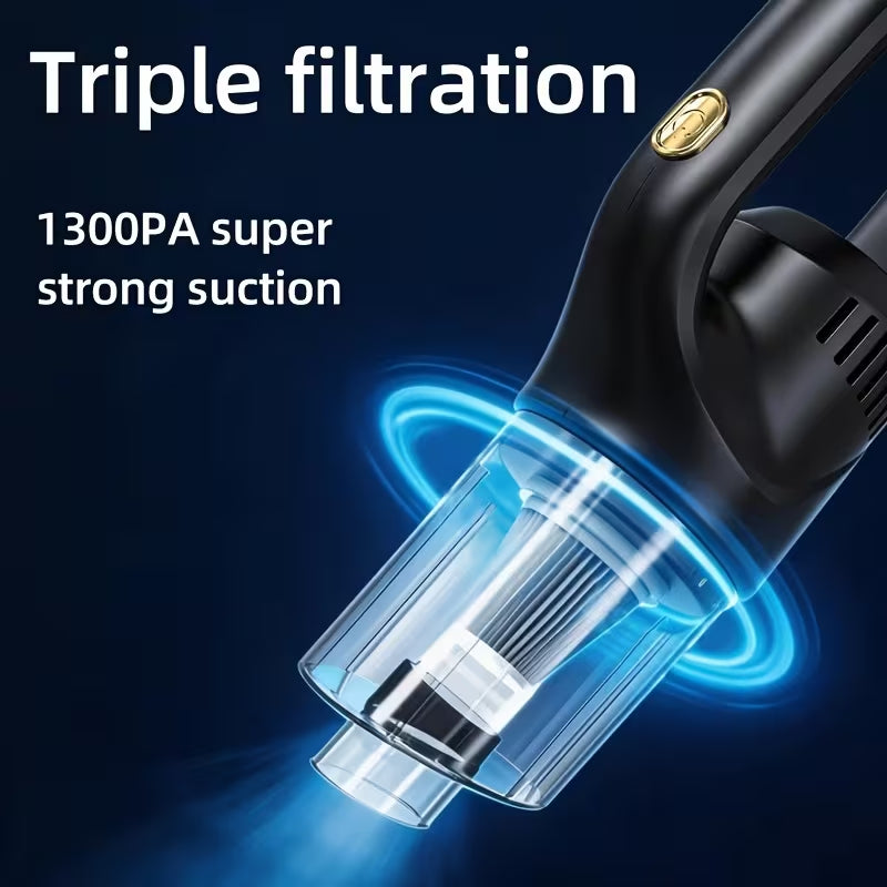 Cordless Handheld Vacuum Cleaner, 1300PA Strong Suction Portable Wireless Vacuum with Triple Filtration, Multi Brush Heads for Home Sofa, Floor, Car, Dust & Mite Cleaning