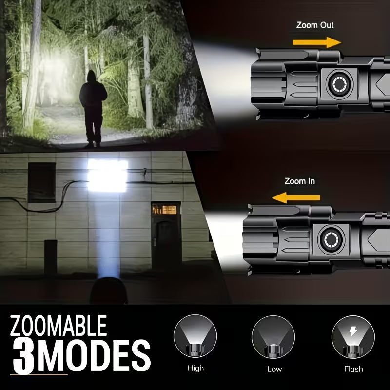 Rechargeable Zoomable LED Flashlight, 3 Lighting Modes, Portable USB Charging Tactical Torch for Camping Hiking Outdoor Emergencies (2 Pack)