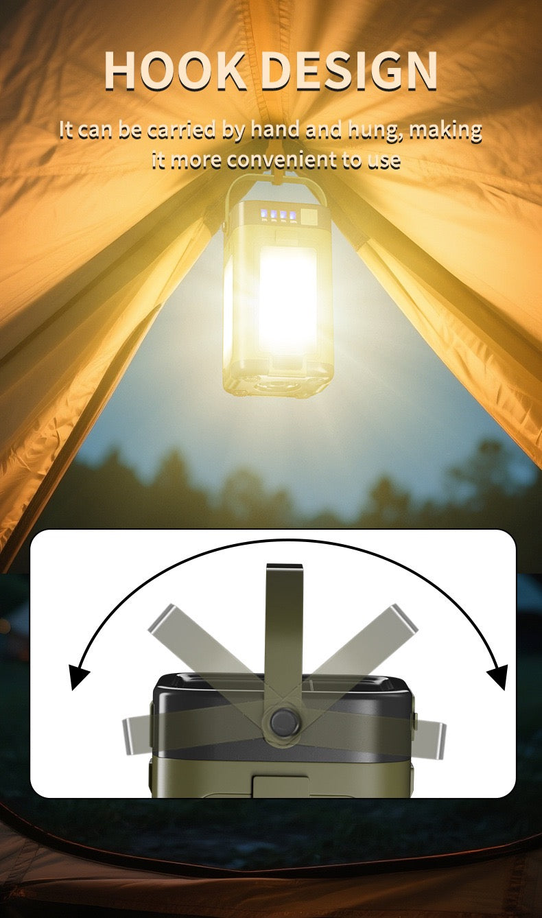 Portable Solar Camping Lantern, Fold‑Out 4 LED Panels, IPX4 Waterproof Rechargeable Emergency Lamp with Hanging Hook & Power Display for Outdoor Safari & Home Blackout