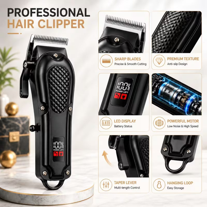 4‑in‑1 Men Grooming Kit | Cordless Hair Clipper, T‑Blade Trimmer, Foil Shaver & Nose Hair Trimmer, Rechargeable USB Electric Beard Hair Cutting Set for Men