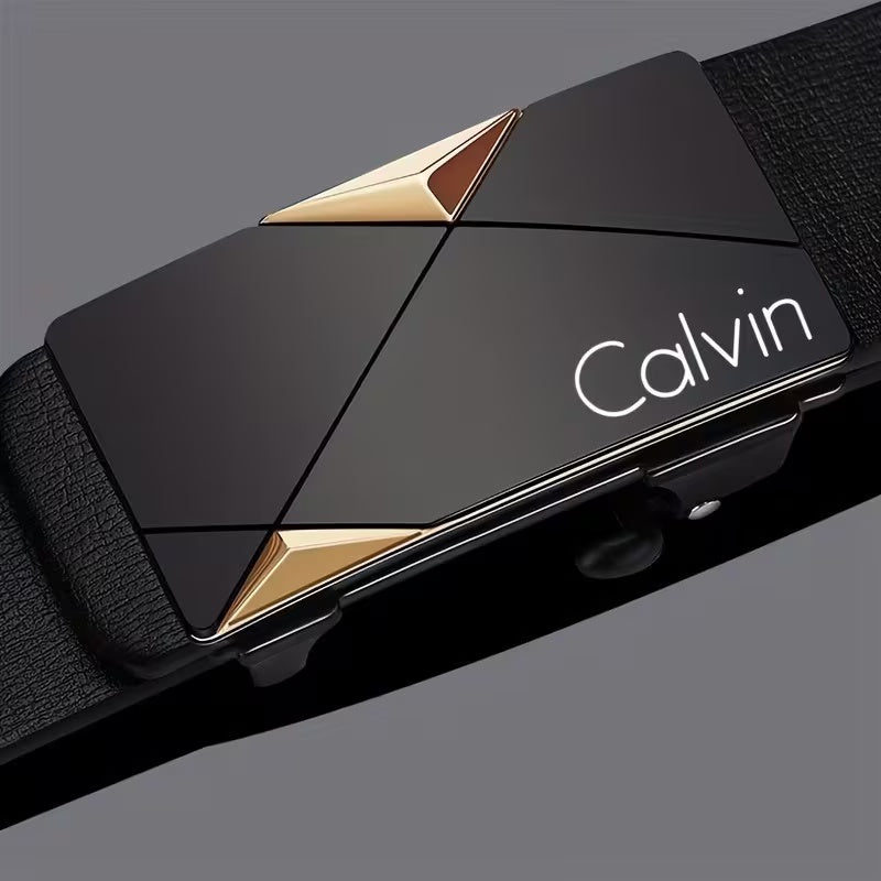 Calvin Premium Automatic Buckle Leather Belt – 1-Second Quick Release, No-Hole Adjustable Strap