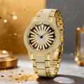 Iced Out Gold Diamond Watch | Luxury Quartz Analog Wristwatch, Sunburst Crystal Dial, Stainless Steel Band, Bling Dress Watch for Men , Perfect Gift for Tanzania