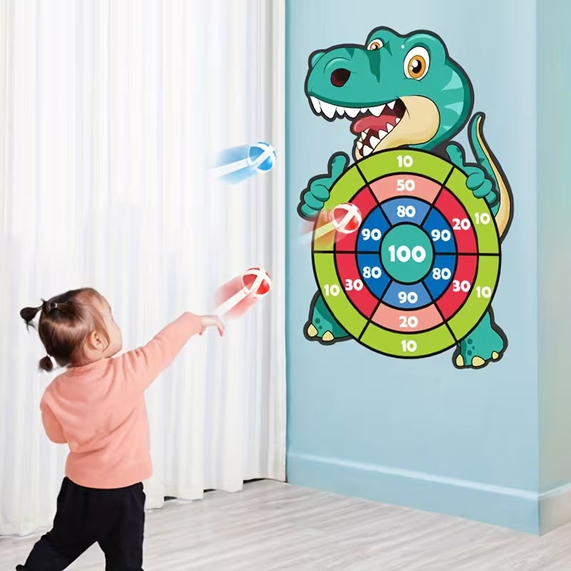 Dinosaur Dart Board Game for Kids, Bow and Arrow Shooting Toy Set with Sticky Balls, Indoor Outdoor Throwing Target Game