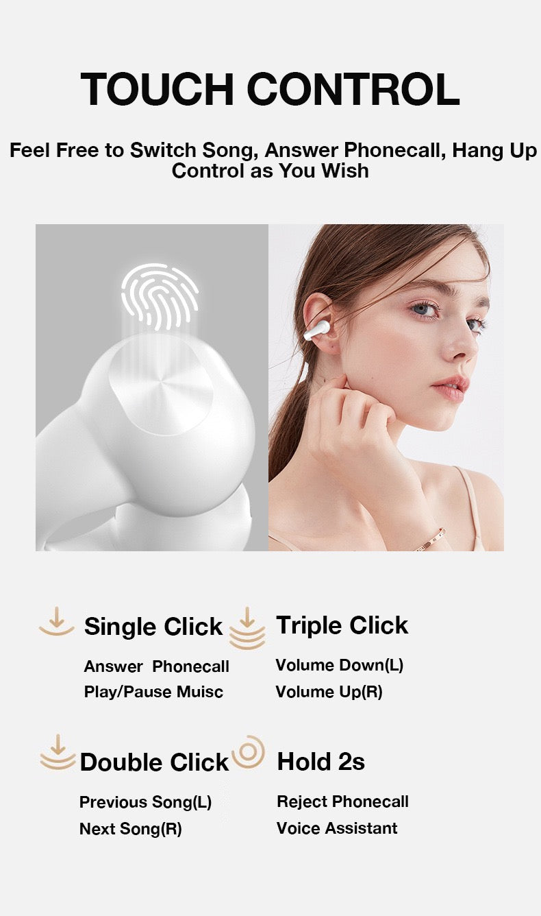 Open‑Ear OWS Wireless Bluetooth 5.3 Earbuds, Clip‑on Bone Conduction Stereo Headphones, 48H Playtime, ENC Noise Cancelling Touch Control Sports Earphones for Daily & Outdoor Use in Tanzania