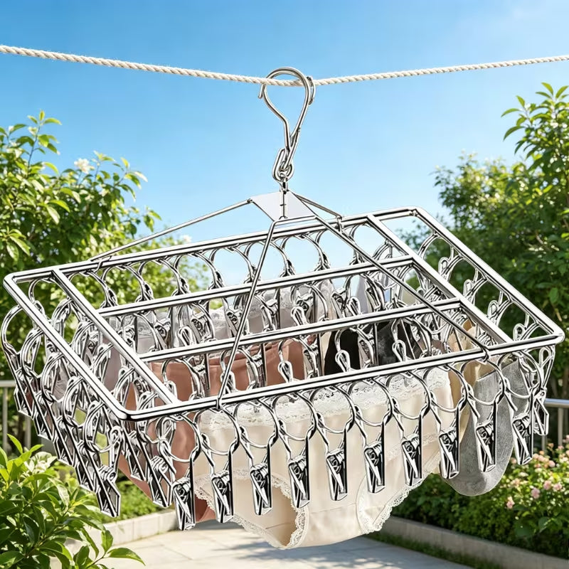 A windproof hanging laundry rack with clips—suitable for clothes, socks, and underwear; a space-saving, multifunctional drying rack for use in homes, bedrooms, and on balconies.