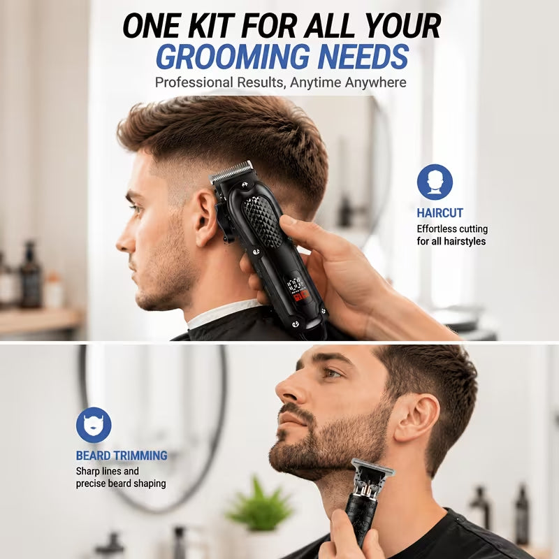 4‑in‑1 Men Grooming Kit | Cordless Hair Clipper, T‑Blade Trimmer, Foil Shaver & Nose Hair Trimmer, Rechargeable USB Electric Beard Hair Cutting Set for Men