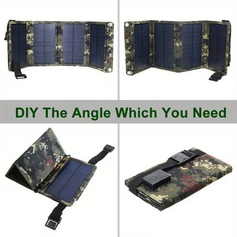 Portable Foldable Solar Panel Charger, Camouflage Waterproof Outdoor Solar Power Bank for Camping Hiking Travel, USB Solar Charger for Phone Power Bank