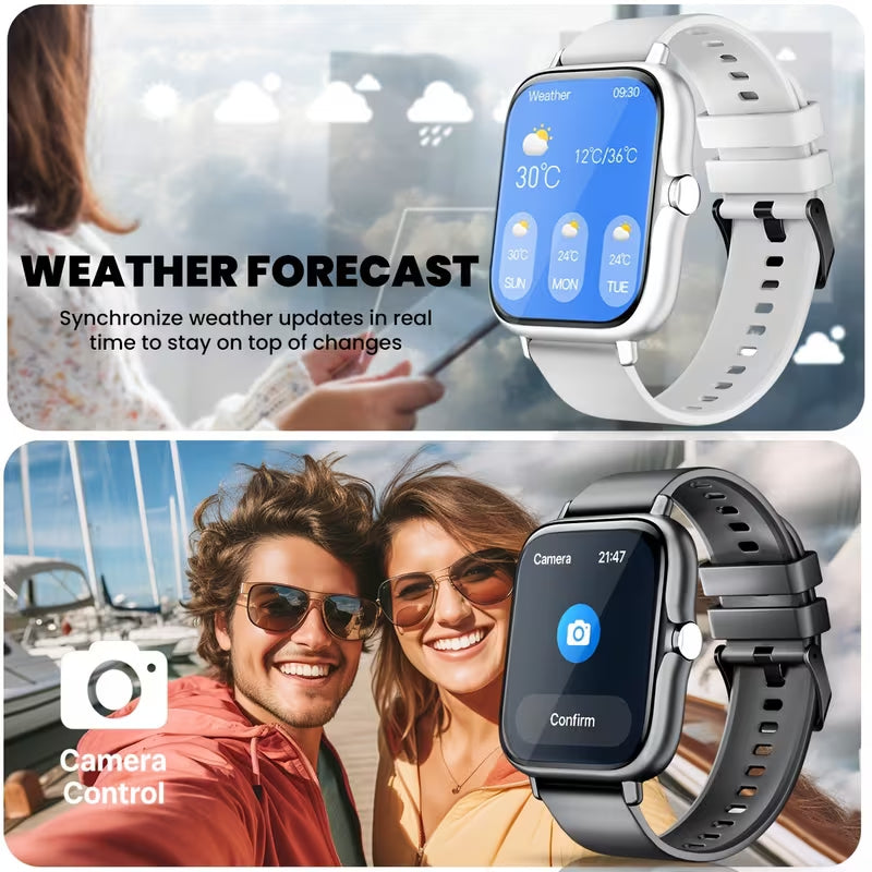 Elegant Square Smart Watch for Men & Women, Full Touch Screen Fitness Smartwatch with Call & Message Notifications