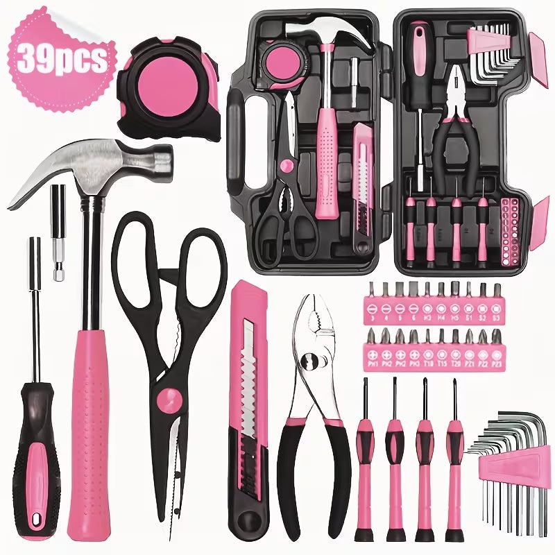 39Pcs Pink Household Hand Tool Kit