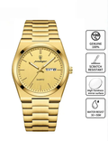 POEDAGAR SSS Gold Men's Quartz Watch, Waterproof Scratch Resistant Stainless Steel Wrist Watch with Day Date Display, Business Luxury Dress Watch for Men