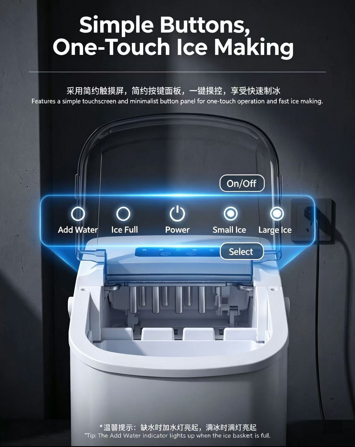 Portable White Countertop Ice Maker Machine, Fast 6-Min Bullet Ice, 29lbs Daily Ice Production, One Touch Control, Small/Large Ice Size Selectable for Home, Office, Camping in Tanzania