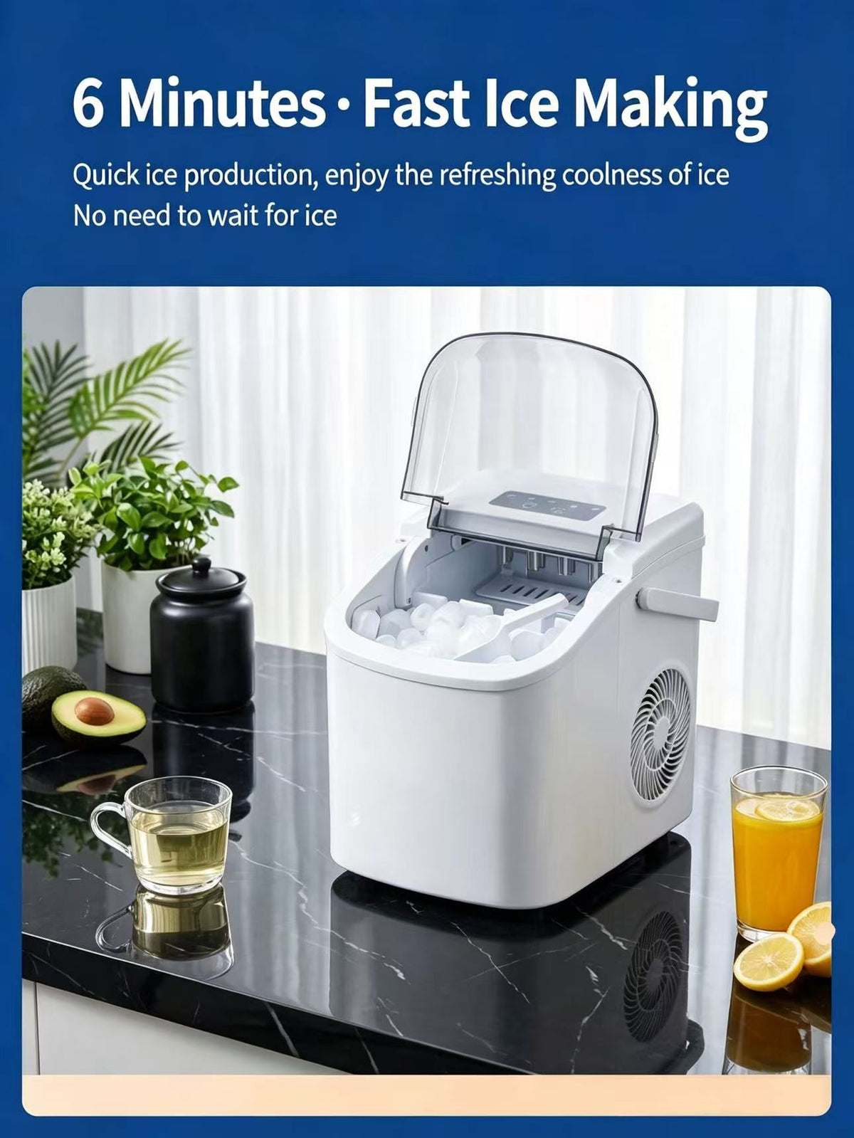 Portable White Countertop Ice Maker Machine, Fast 6-Min Bullet Ice, 29lbs Daily Ice Production, One Touch Control, Small/Large Ice Size Selectable for Home, Office, Camping in Tanzania