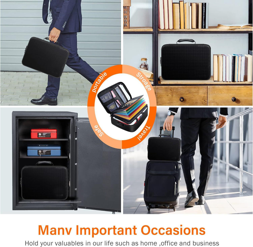 Fireproof Waterproof Document Organizer Box with Combination Lock, Multi-Pocket Portable Safe Storage Case for Land Titles, Certificates, Passports & Cash, Home Office Travel for Tanzania