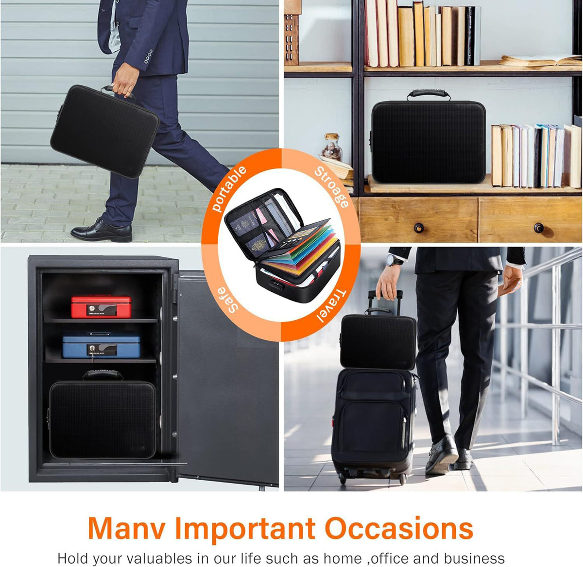 Fireproof Waterproof Document Organizer Box with Combination Lock, Multi-Pocket Portable Safe Storage Case for Land Titles, Certificates, Passports & Cash, Home Office Travel for Tanzania