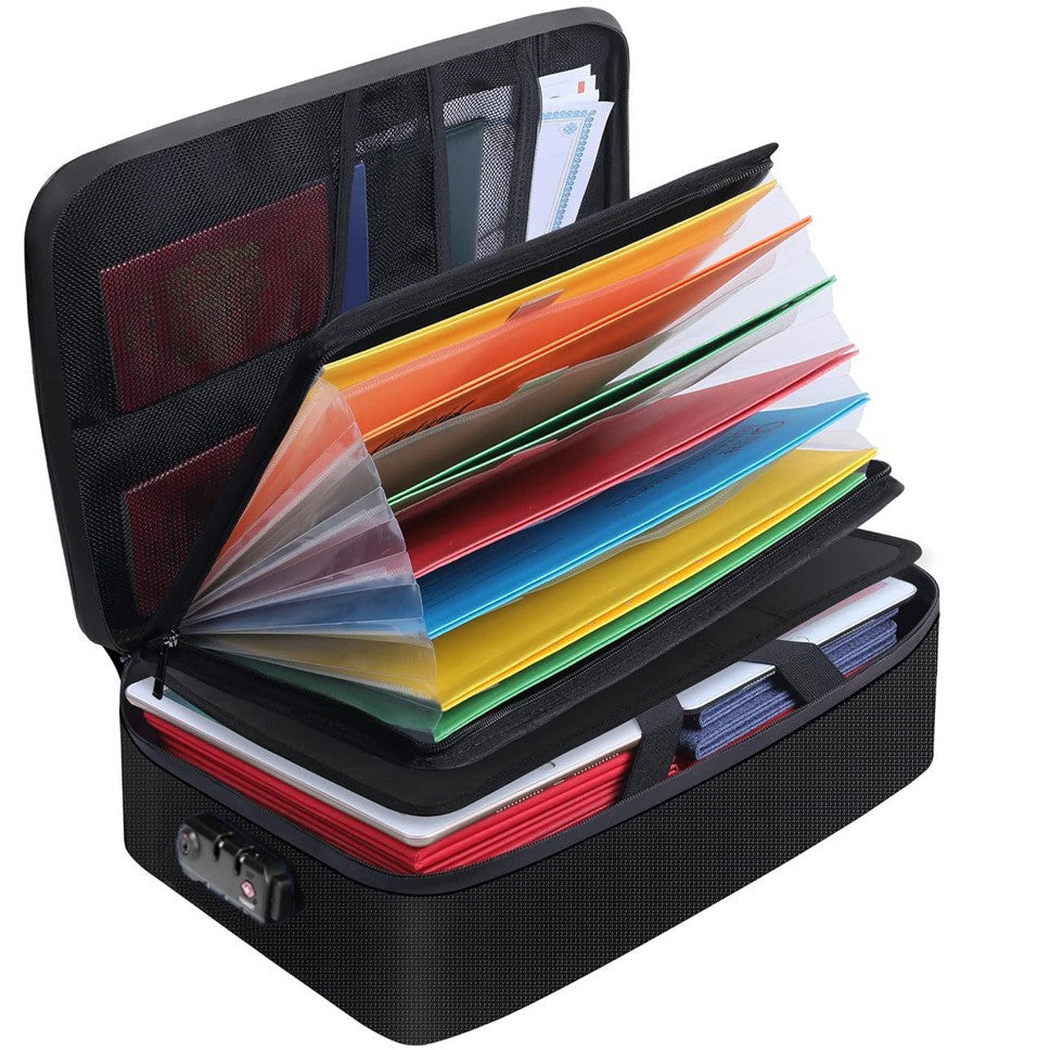 Fireproof Waterproof Document Organizer Box with Combination Lock, Multi-Pocket Portable Safe Storage Case for Land Titles, Certificates, Passports & Cash, Home Office Travel for Tanzania