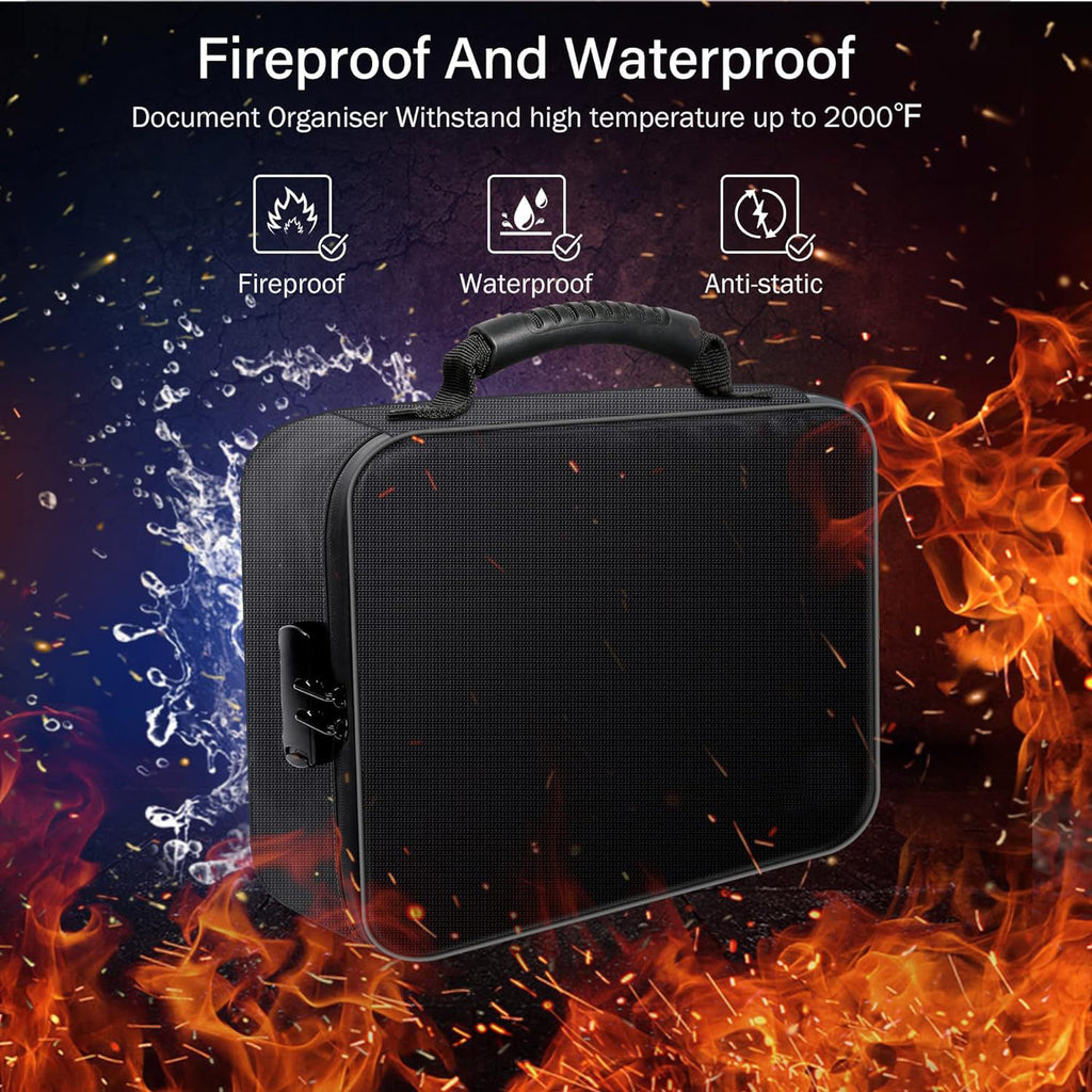 Fireproof Waterproof Document Organizer Box with Combination Lock, Multi-Pocket Portable Safe Storage Case for Land Titles, Certificates, Passports & Cash, Home Office Travel for Tanzania