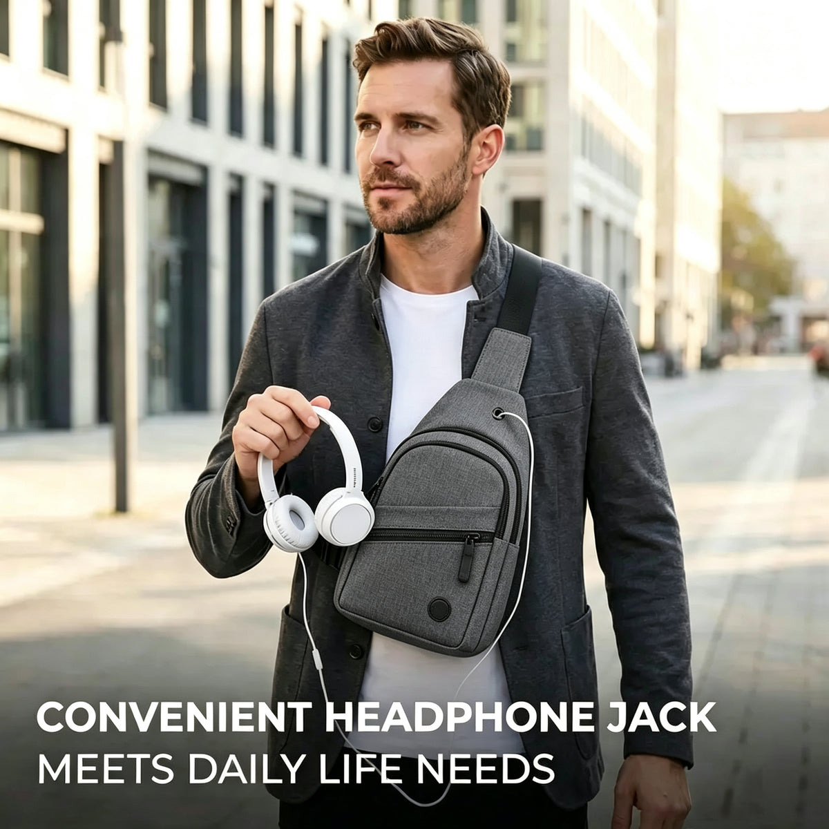 Men's Waterproof Nylon Sling Chest Bag | Multi-Pocket Crossbody Shoulder Bag with Headphone Hole, Adjustable Strap, for Daily Travel & Outdoor