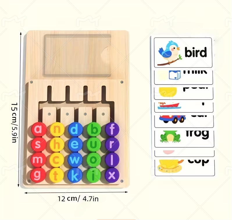 [Educational Spelling Toy] Educational Letter Matching Toy Featuring a Spelling Board With 12 Double-Sided Cards, Showcasing 24 Words for Kids
