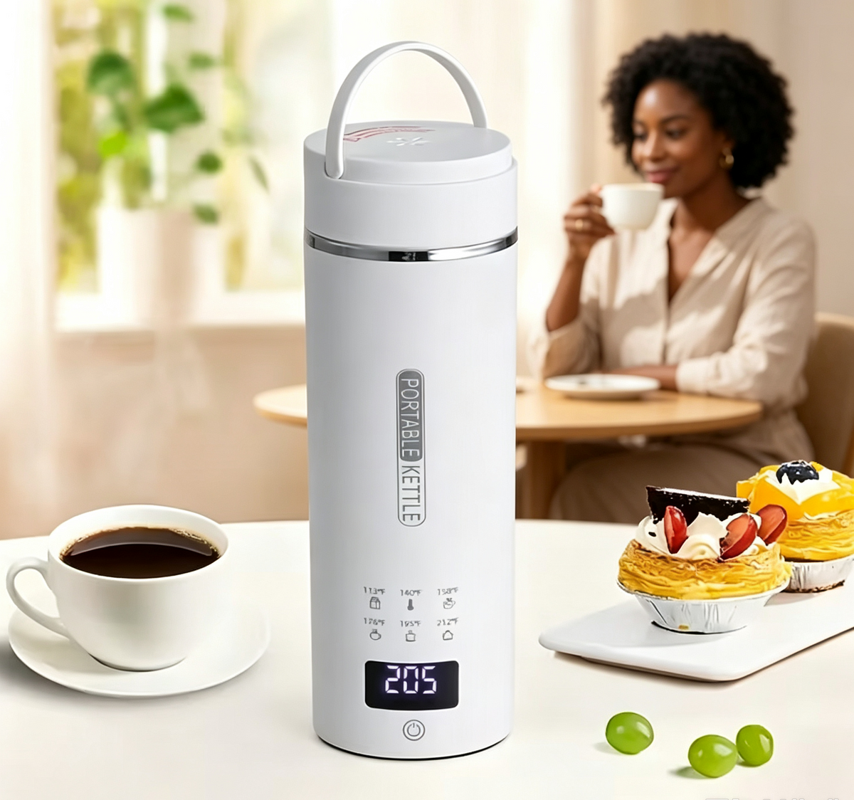 Portable Electric Kettle 450ml | 6 Temperature Presets Travel Heating Cup, Dry Burn Protection, Leakproof Stainless Steel Mini Hot Water Boiler for Home Office Travel