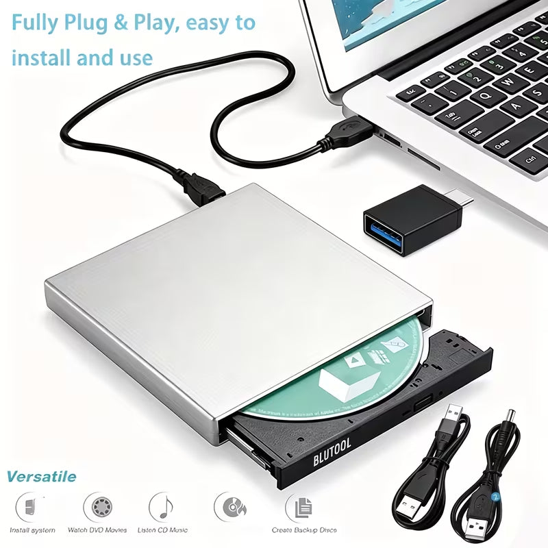 External DVD Drive / DVD-ROM CD-RW Burner – Portable External CD-RW Drive & DVD-RW Burner – Compatible with Laptops and Desktops