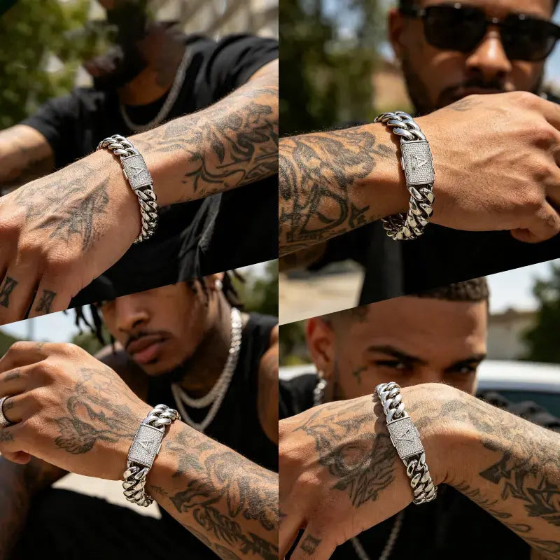 14mm Custom A-Z Letter Cuban Link Bracelet, Stainless Steel PVD Silver Plated Iced Out Curb Bracelet for Men