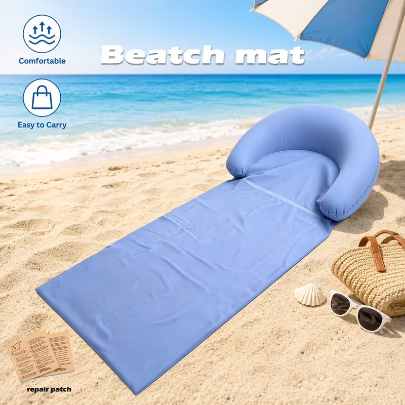 Portable Outdoor Beach Mat with Inflatable Headrest – Sand-Free, Foldable, and Moisture-Proof; Ideal for Camping, Picnics, and Sunbathing (Single-Person)