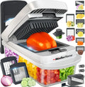 MuellerHome Vegetable Chopper, 12 in 1 Multi-functional Mandoline Slicer, Onion Dicer, Fruit Grater & Shredder with Storage Container for Kitchen