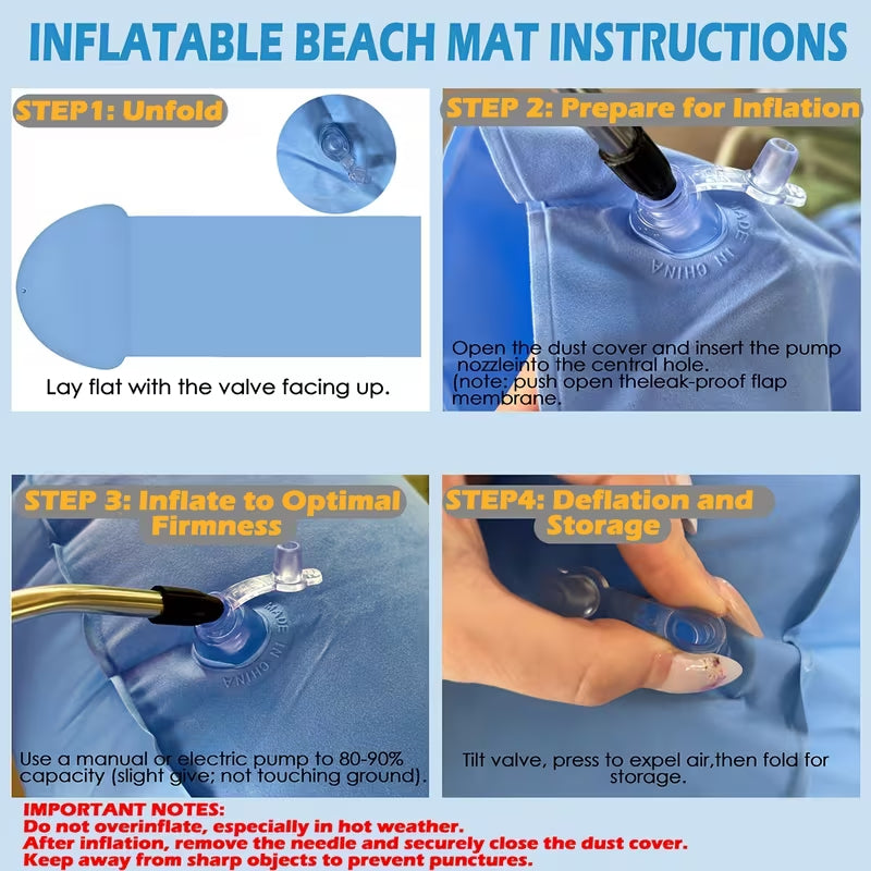 Portable Outdoor Beach Mat with Inflatable Headrest – Sand-Free, Foldable, and Moisture-Proof; Ideal for Camping, Picnics, and Sunbathing (Single-Person)