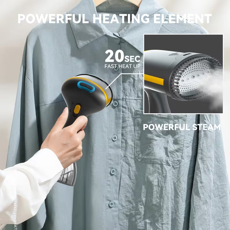 Handheld Garment Steamer, 20s Fast Heat Up Portable Clothes Steam Iron, Powerful Steam Fabric Wrinkle Remover for Home & Travel