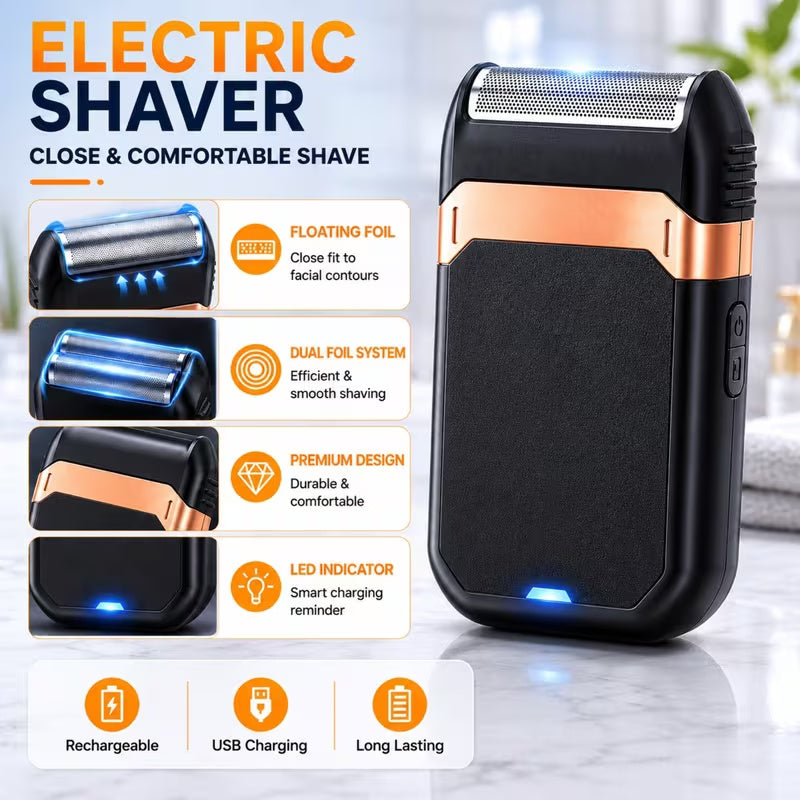 4‑in‑1 Men Grooming Kit | Cordless Hair Clipper, T‑Blade Trimmer, Foil Shaver & Nose Hair Trimmer, Rechargeable USB Electric Beard Hair Cutting Set for Men