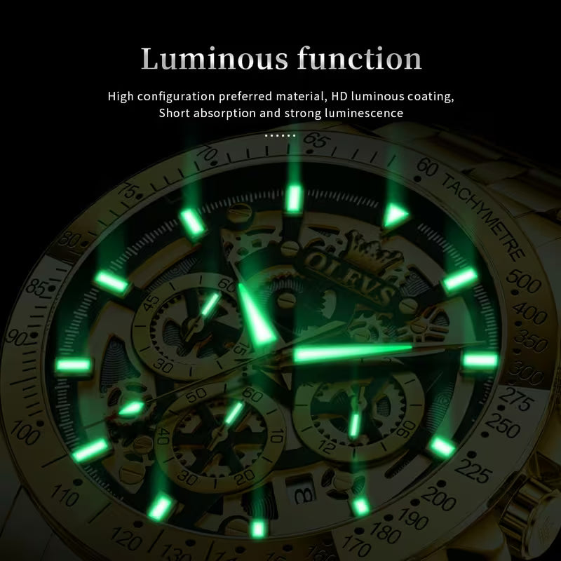 OLEVS Men Stainless Steel Luxury Chronograph Watch, Multifunctional with Date, Classic Business Dress Wristwatch, Gift for Men