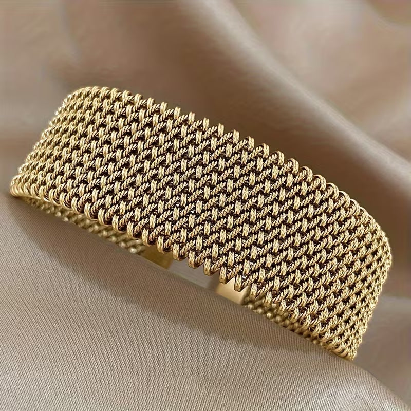 Vintage Stainless Steel Braided Mesh Open Bracelet, Classic Cuff Waterproof Jewelry, for Women Men Daily Party Wear Jewelry Additions Gifts