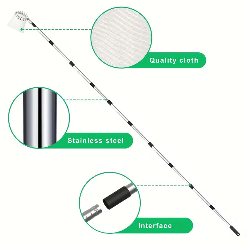 Adjustable Agricultural Fruit Picking Pole with Basket – Lightweight Telescopic Stainless Steel Tool for Apples, Mangoes, Lemons, and Oranges – Large Non-Woven Catching Basket