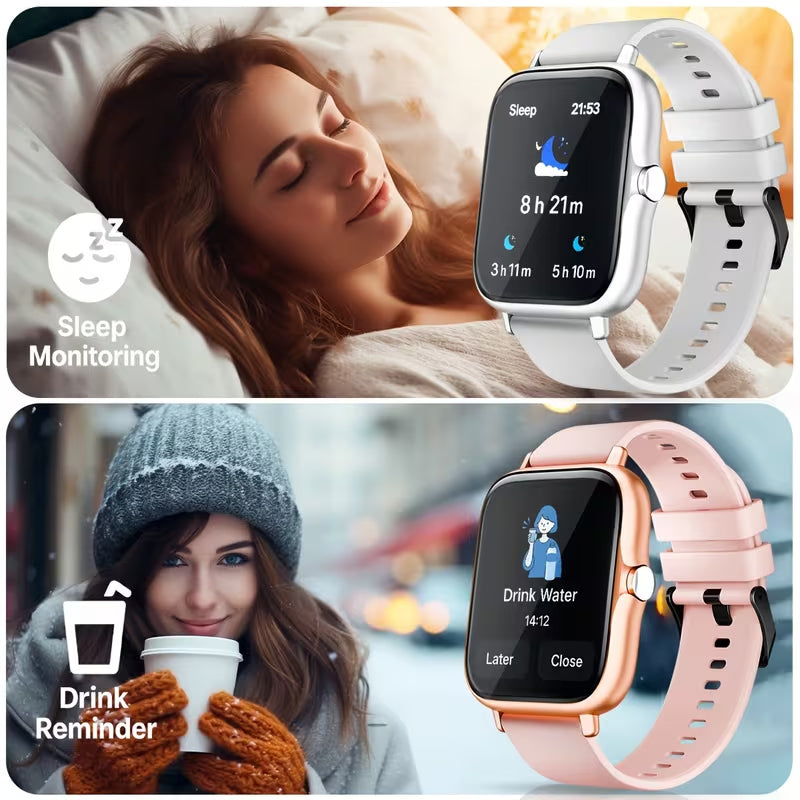 Elegant Square Smart Watch for Men & Women, Full Touch Screen Fitness Smartwatch with Call & Message Notifications