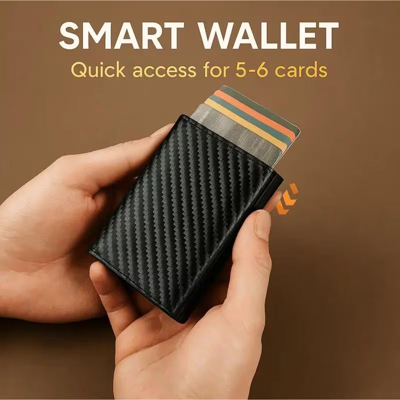 Carbon Fiber RFID Blocking Smart Wallet For Men, Minimalist Slim Card Holder With Money Clip, Pop-up Card Design Anti Theft Pocket Wallet