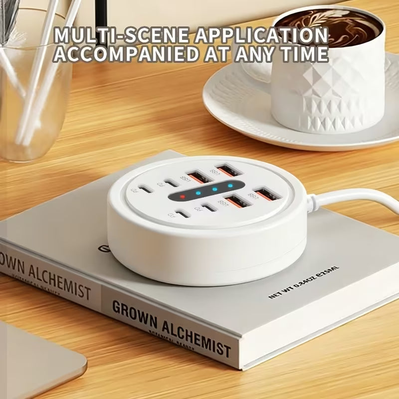 66W Multi Port USB C Charging Station, 4 USB-A + 4 Type-C PD Fast Charger Hub, Desktop Round USB Charger for Multiple Devices