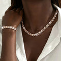 Rose Gold Fish Tail Rhinestone Jewelry Set, Inlaid Crystal Necklace & Bracelet for Women Wedding Party Daily Wear