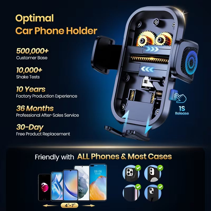 TOPK Car Phone Holder, 360° Rotation Suction Cup Mobile Phone Mount, One‑Hand Quick Release Car Smartphone Stand for Dashboard & Windshield