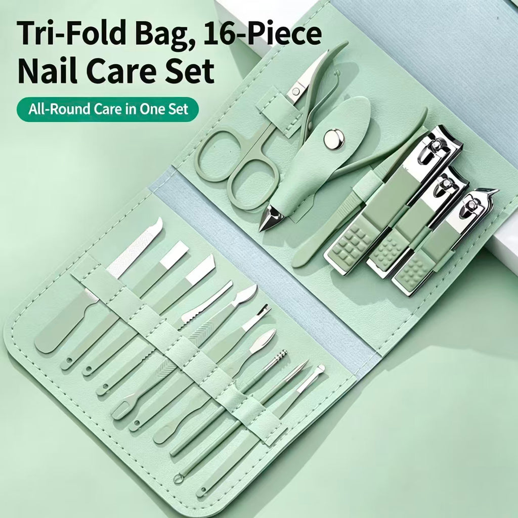 16Pcs Professional Manicure Travel Kit | Complete Nail & Facial Grooming Tools