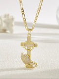 Iced Out Cross Anchor Wing Pendant Necklace, 18K Gold Plated Figaro Chain Hip Hop Necklace for Men
