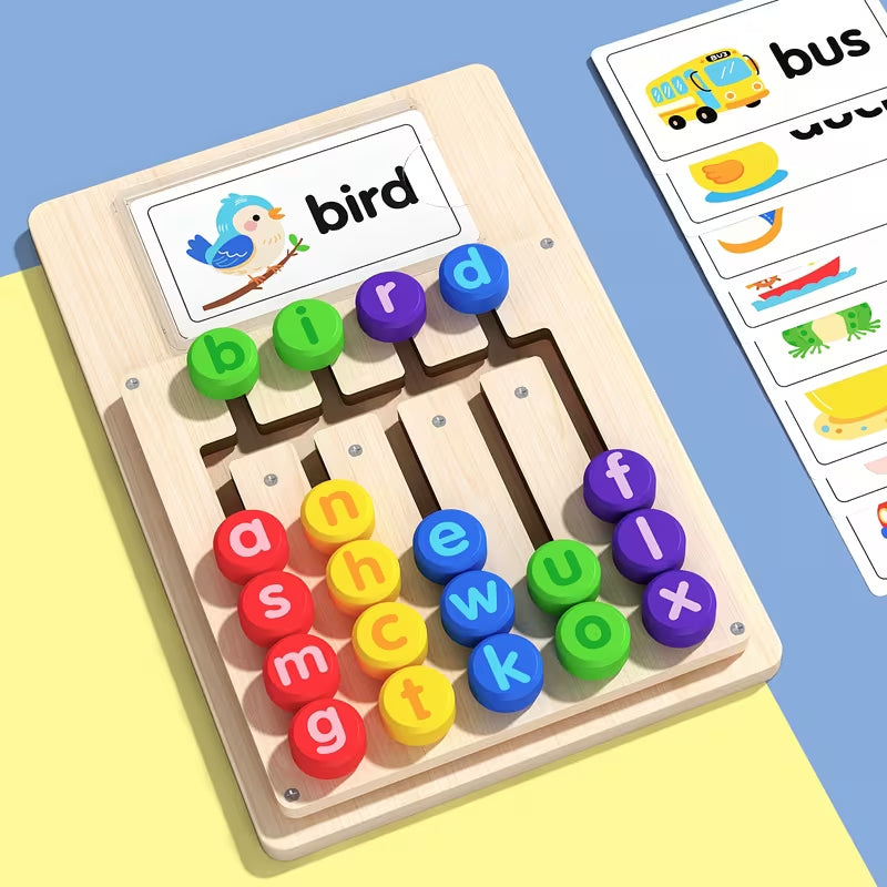 [Educational Spelling Toy] Educational Letter Matching Toy Featuring a Spelling Board With 12 Double-Sided Cards, Showcasing 24 Words for Kids
