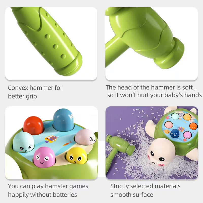 Turtle Whack A Mole Game Toy, Fine Motor Skills Early Learning Toy for Toddlers, No Batteries Kids Hammering Pounding Toy