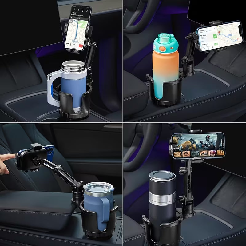 2 in 1 Car Cup Holder Phone Mount, 360° Rotatable Adjustable Car Drink Cup Holder Cell Phone Holder, One-Button Release Car Phone Stand for 4.0-7.0 Inch Smartphones, Fits Most Car Cup Slots
