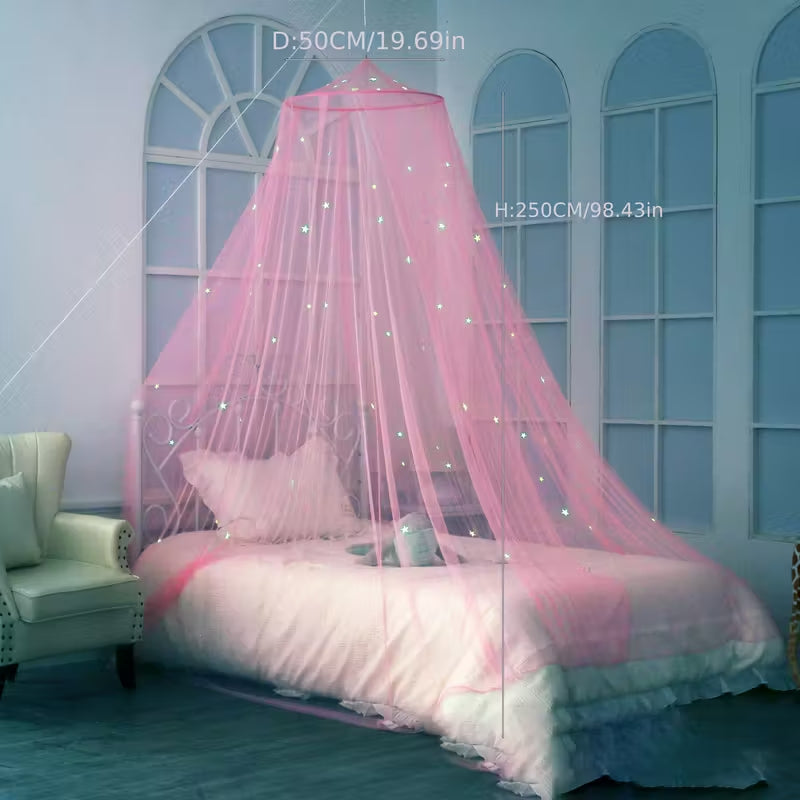 Luminous Star Print Ceiling Hanging Mosquito Net, Breathable Canopy Bed Net for Single & Double Beds, Home Bedroom Decor