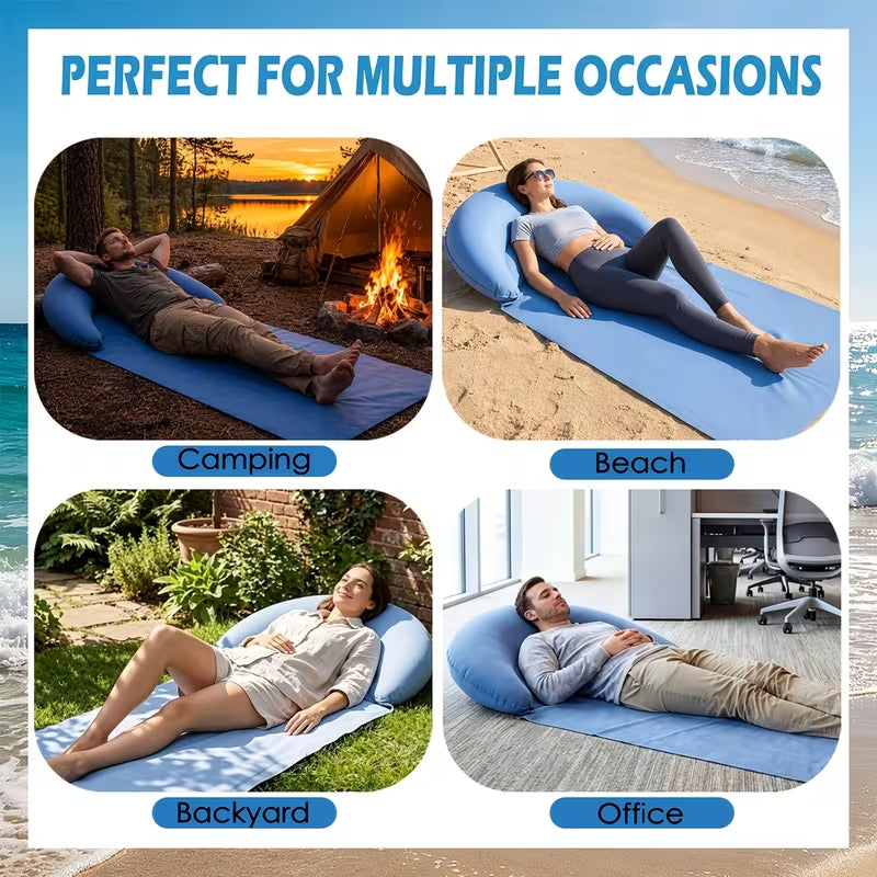 Portable Outdoor Beach Mat with Inflatable Headrest – Sand-Free, Foldable, and Moisture-Proof; Ideal for Camping, Picnics, and Sunbathing (Single-Person)