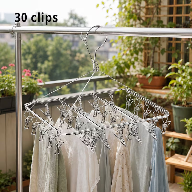 A windproof hanging laundry rack with clips—suitable for clothes, socks, and underwear; a space-saving, multifunctional drying rack for use in homes, bedrooms, and on balconies.