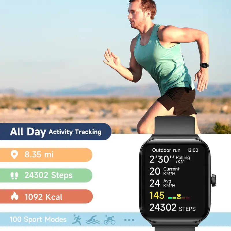 TOOBUR Smart Watch for Men Women | Bluetooth 5.3 Calling, IP68 Waterproof, 100 Sports Modes, Sleep & Activity Tracker Fitness Watch